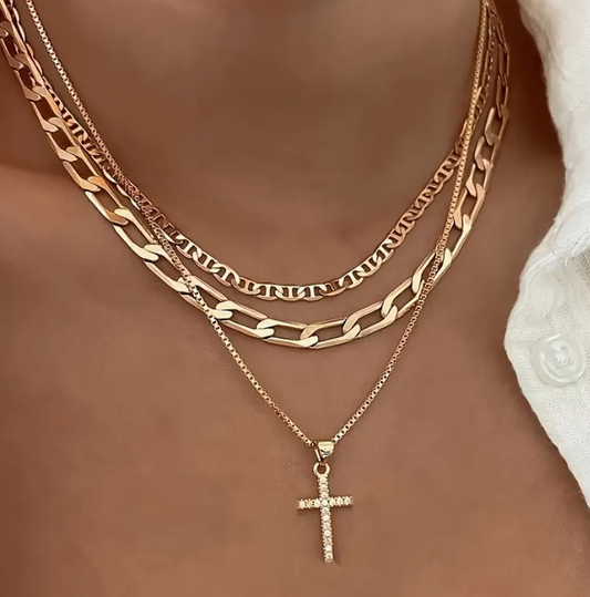 Faith Tier 4- Gold Layered Cross Necklace Set – A Statement of Faith & Elegance ✨🙏