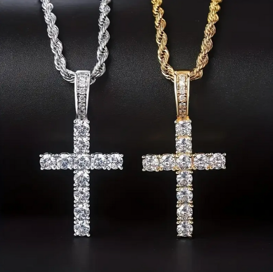 Faith Tier 4 – Luxury Crystal Cross Necklace (Gold or Silver)